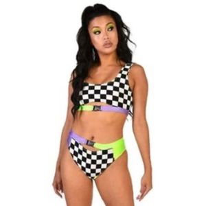 SOLD ON DEPOP 💜IHEARTRAVES VROOM VROOM CHECKER HIGH WAISTED BOOTY SHORTS 💚